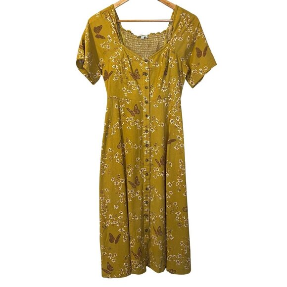 Madewell Flutter Sleeve Midi Dress Windowbox Floral 0 Butterfly Golden Meadow - Picture 1 of 6